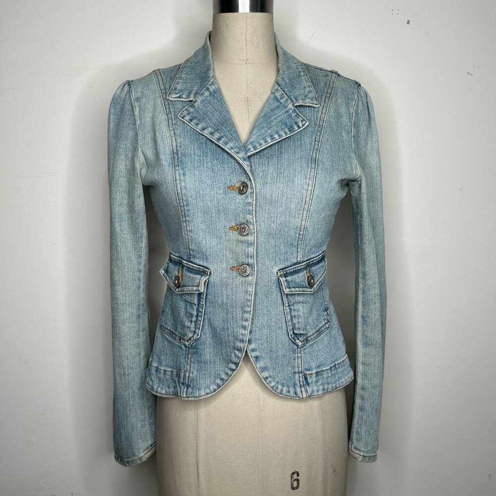 Moe Clothing Faded Denim Jean 3 Metal Button Blazer